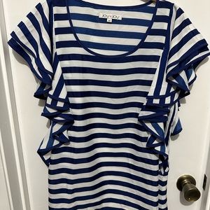 Navy/White Stripe Top -  Flutter Sleeve
